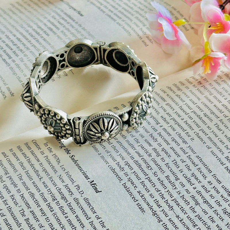 Antique Floral Silver Golden Bangle Kada