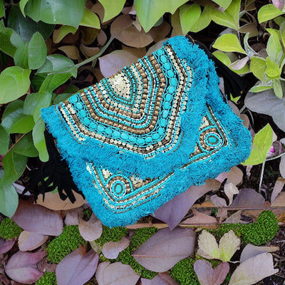 Aqua Sparkle Boho Clutch