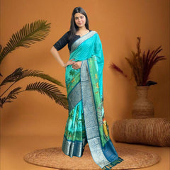 Cherriscope Blue Dola Silk Print Saree