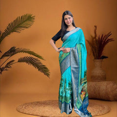Cherriscope Blue Dola Silk Print Saree