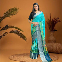 Cherriscope Blue Dola Silk Print Saree