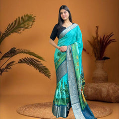 Cherriscope Blue Dola Silk Print Saree