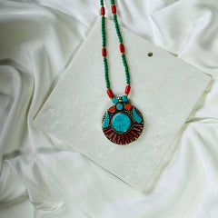 Coral Turquoise Tibetan Pendant