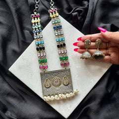 Dual-Tone Silver Pendant Necklace Set