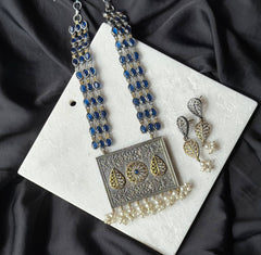 Dual-Tone Silver Pendant Necklace Set