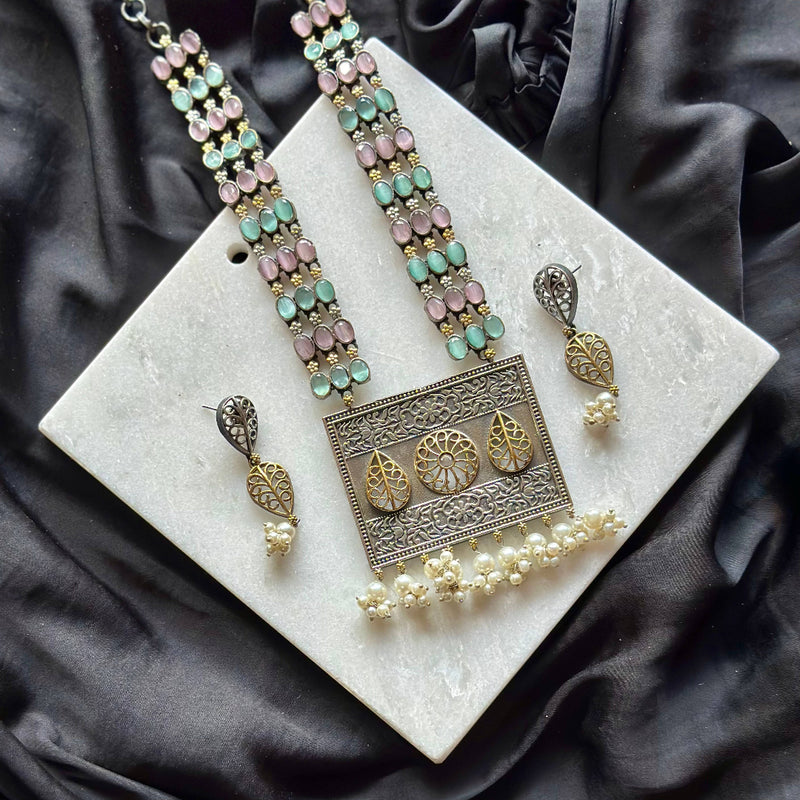 Dual-Tone Silver Pendant Necklace Set