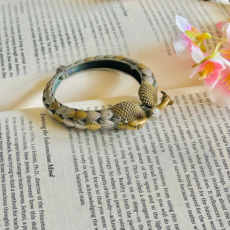 Golden Silver Peacock Design Openable Bangle