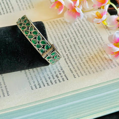 Green Stone Oxidized Brass Bangle