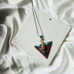 Red Coral Turquoise Tibetan Silver Pendant -Cherriscope