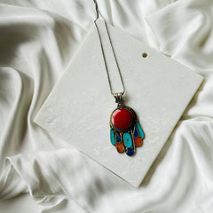 Turquoise and Coral Pendant - Handcrafted Elegance
