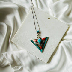 Red Coral Turquoise Tibetan Silver Pendant -Cherriscope