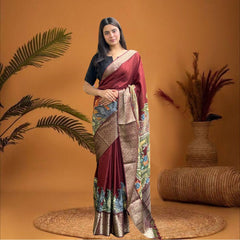 Cherriscope Maroon Dola Silk Saree