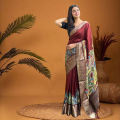 Cherriscope Maroon Dola Silk Saree