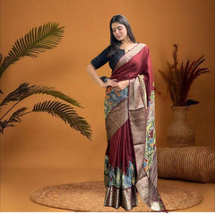 Cherriscope Maroon Dola Silk Saree