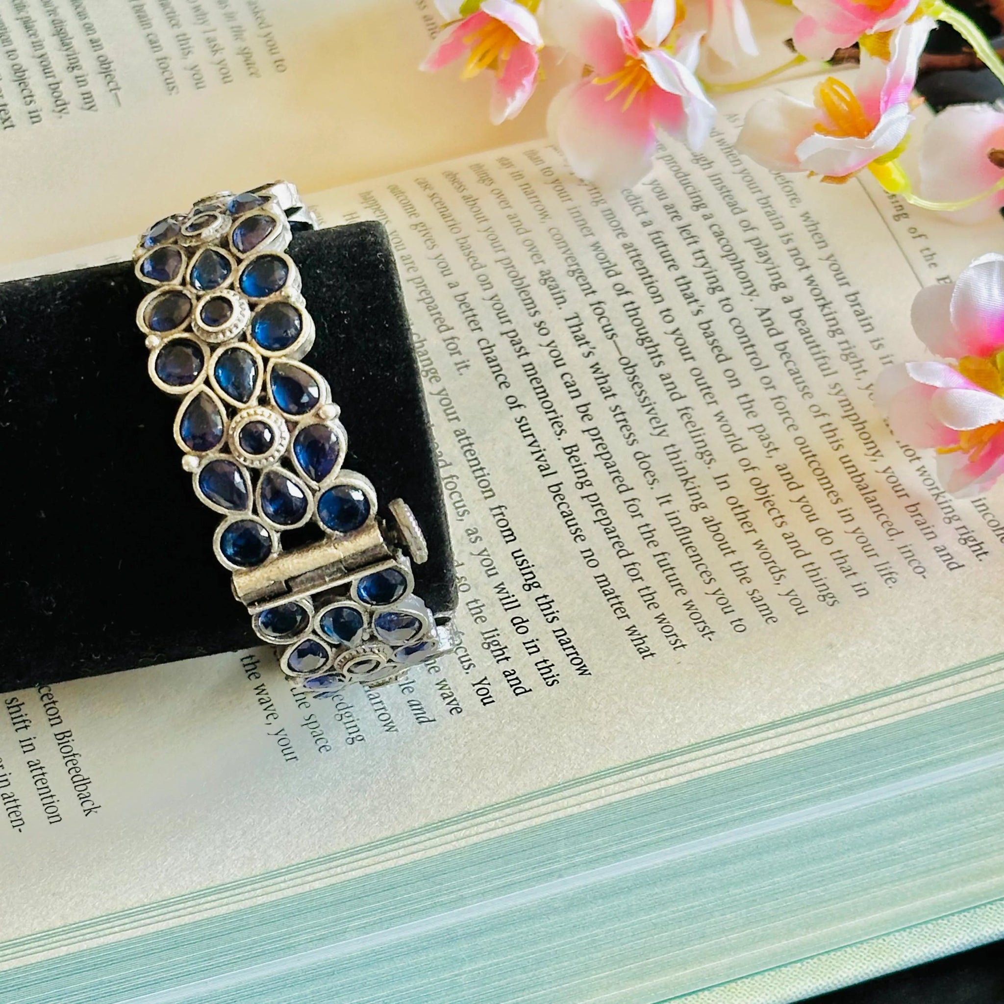 Oxidized Blue Stone Silver Vintage Ethnic Bangles