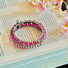 Oxidized Pink Stone Bangle
