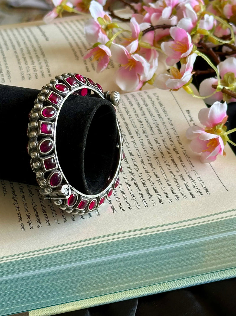 Oxidized Pink Stone Bangle
