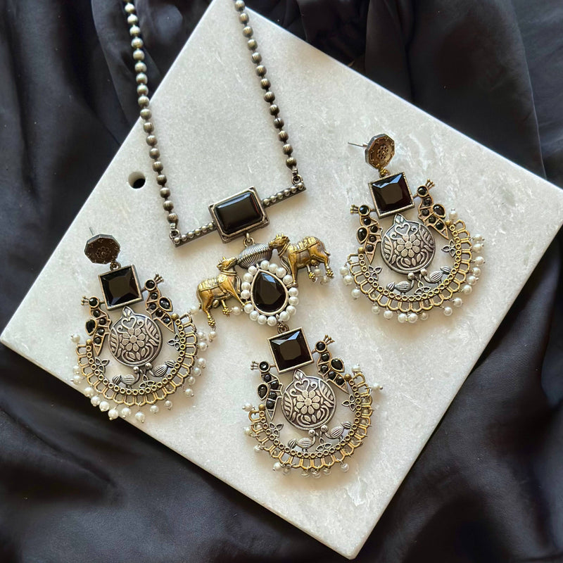 Oxidized Silver Peacock Design Jewelry  -