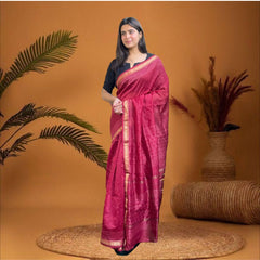 Cherriscope Pink Printed Maheshwari Silk Saree