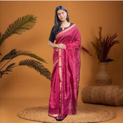 Cherriscope Pink Printed Maheshwari Silk Saree