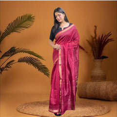 Cherriscope Pink Printed Maheshwari Silk Saree