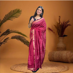 Cherriscope Pink Printed Maheshwari Silk Saree