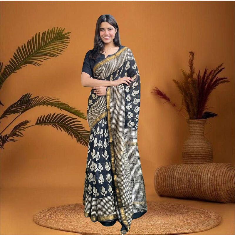 Cherriscope Printed Maheshwari Soft Silk Saree