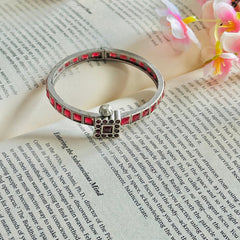 Red Stone Silver-Toned Bracelets & Bangles for Women