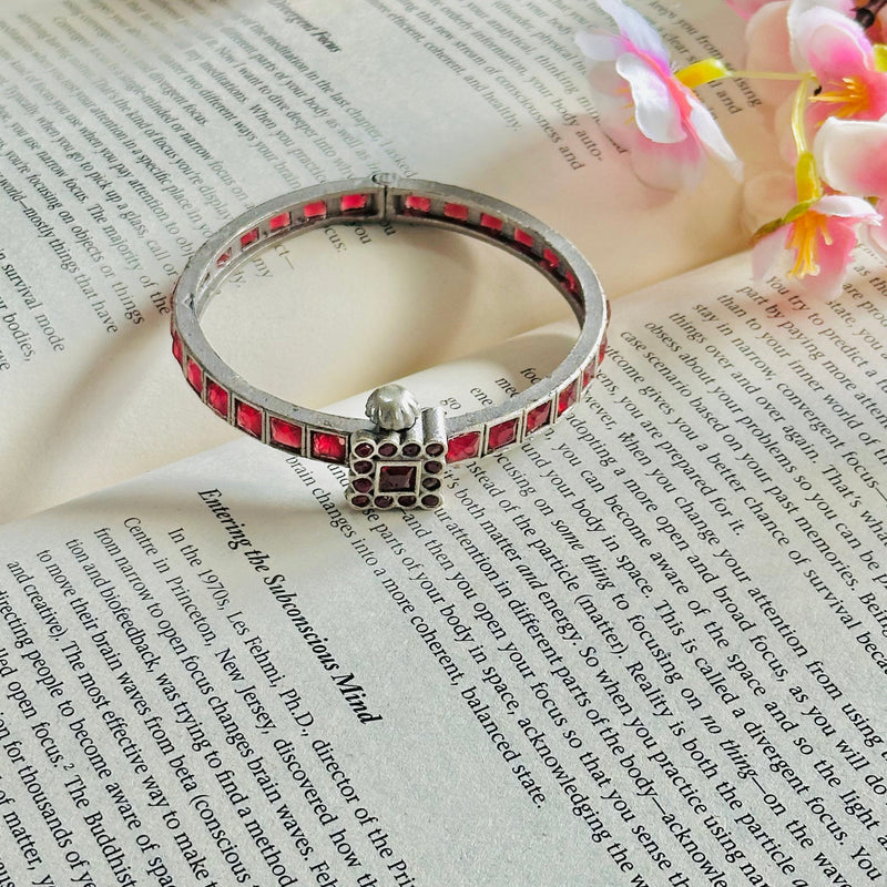 Red Stone Silver-Toned Bracelets & Bangles for Women