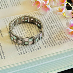 Synthetic Stone Oxidized Brass Openable Bangle