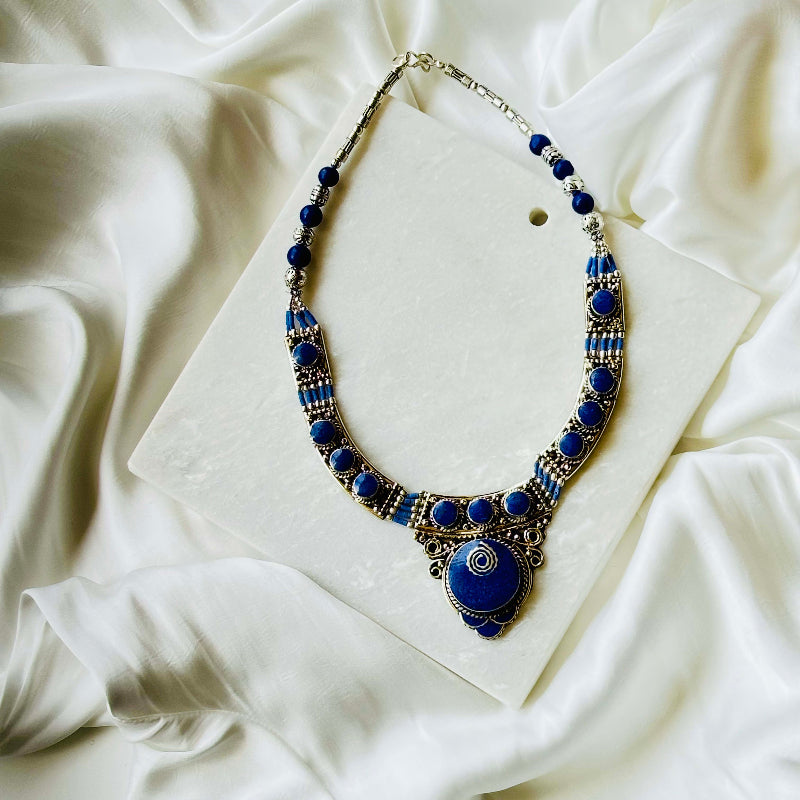 Tibetan Silver Blue Stone Necklace by Cherriscope