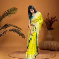 Cherriscope Yellow Dola Silk Saree