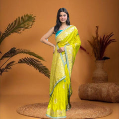 Cherriscope Yellow Dola Silk Saree