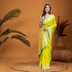 Cherriscope Yellow Dola Silk Saree