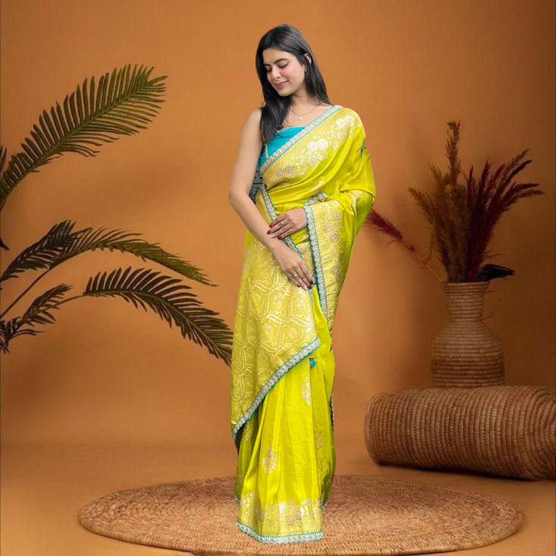 Cherriscope Yellow Dola Silk Saree
