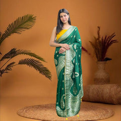 Cherriscope Green Dola Silk Saree